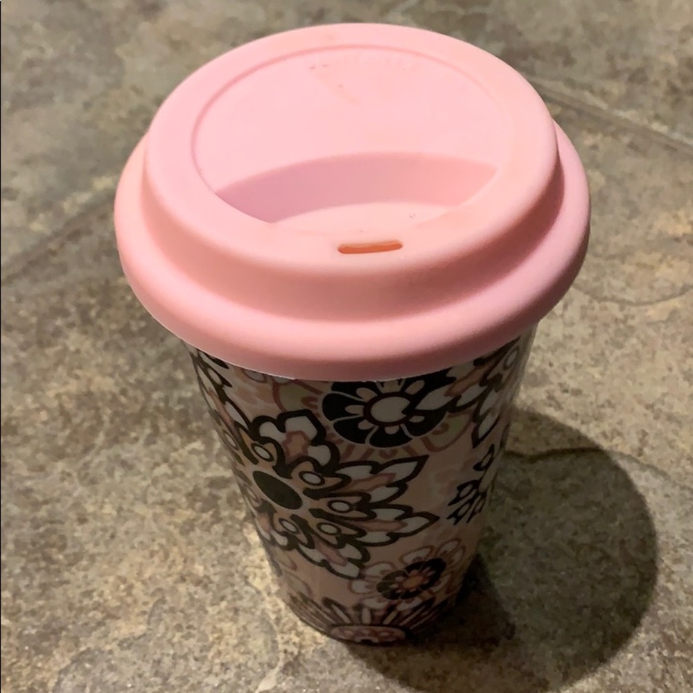 Ceramic Flower Power Travel Coffee Cup W/ Pink Lid